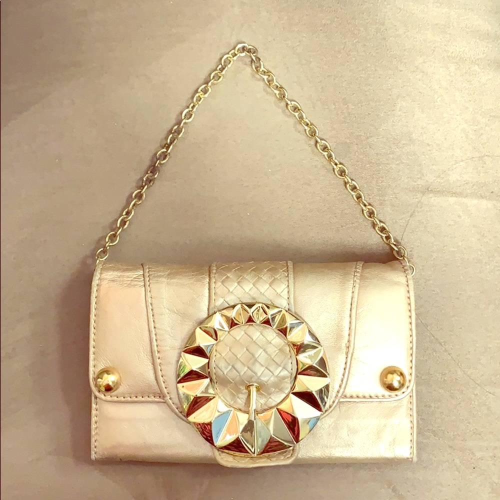 Betsey Johnson gold leather mini purse EUC